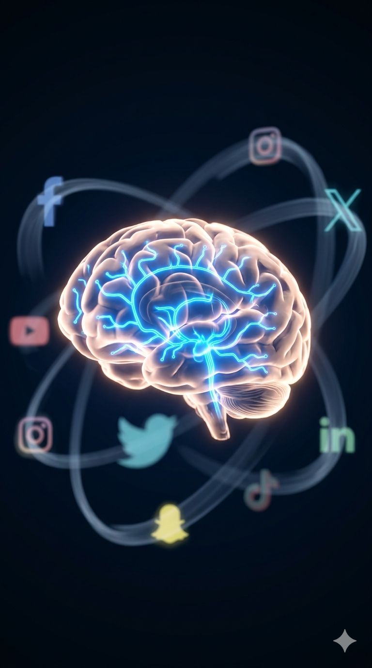 Brain wrapped in social media notifications